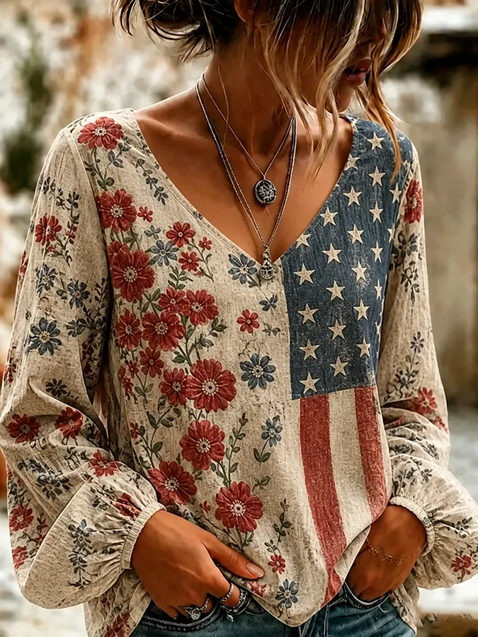 Women's floral print V-neck top