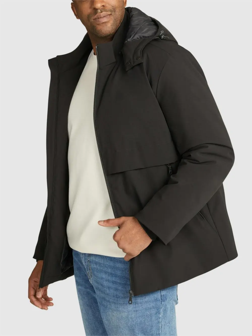DARK GRAY HOODED JACKET WITH MINIMALIST DESIGN FOR DAILY WEAR