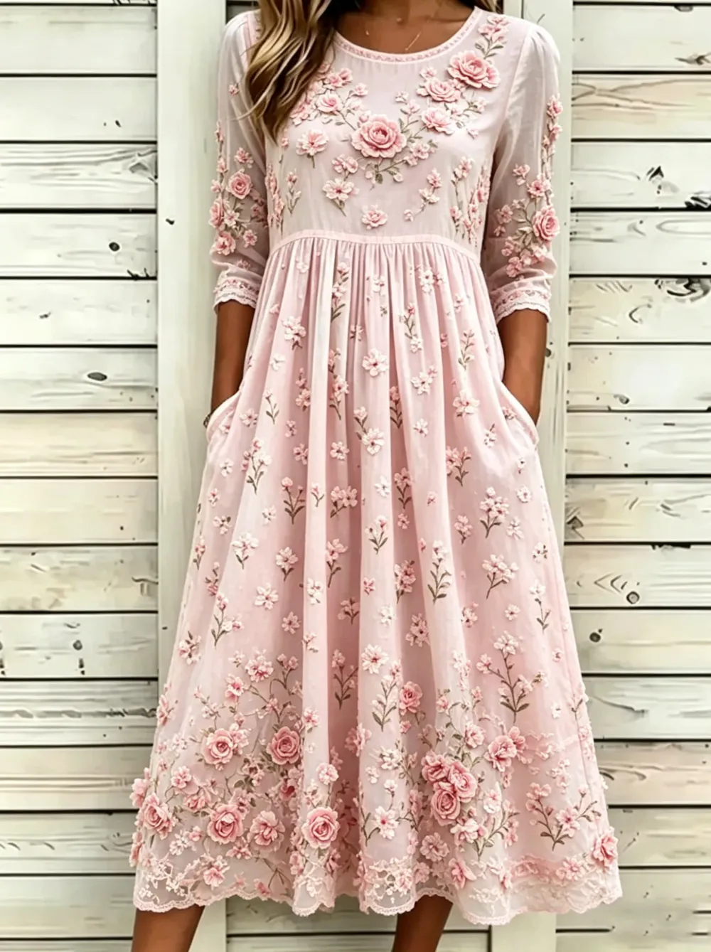 Women'S Casual Cotton Linen Flower Personalized Printing Short Sleeve Long Skirt