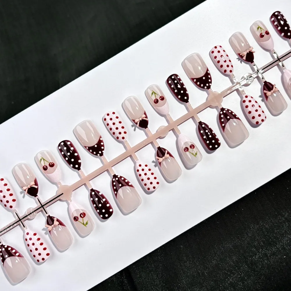 Nailhour 30Pcs French Pink 3D  Medium Almond Press On Nails