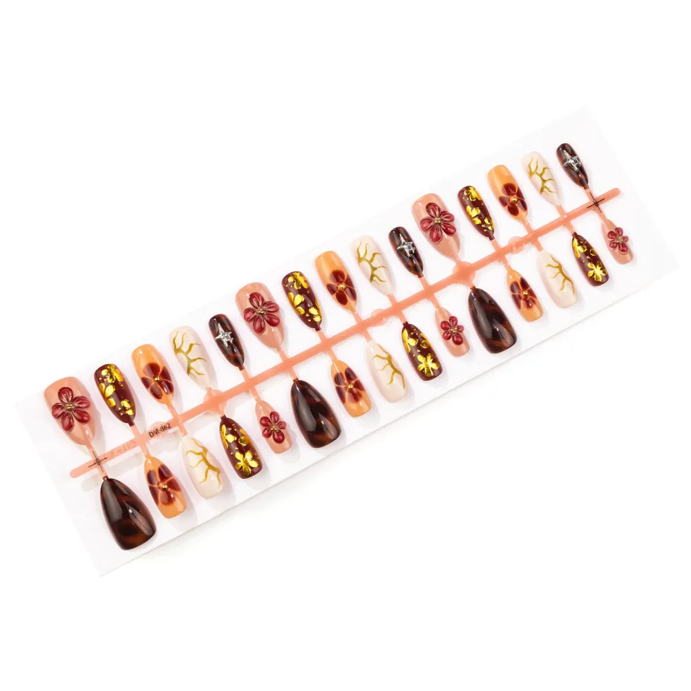 Nailhour 30Pcs Winter 3D Gilded Medium Almond French Press On Nails