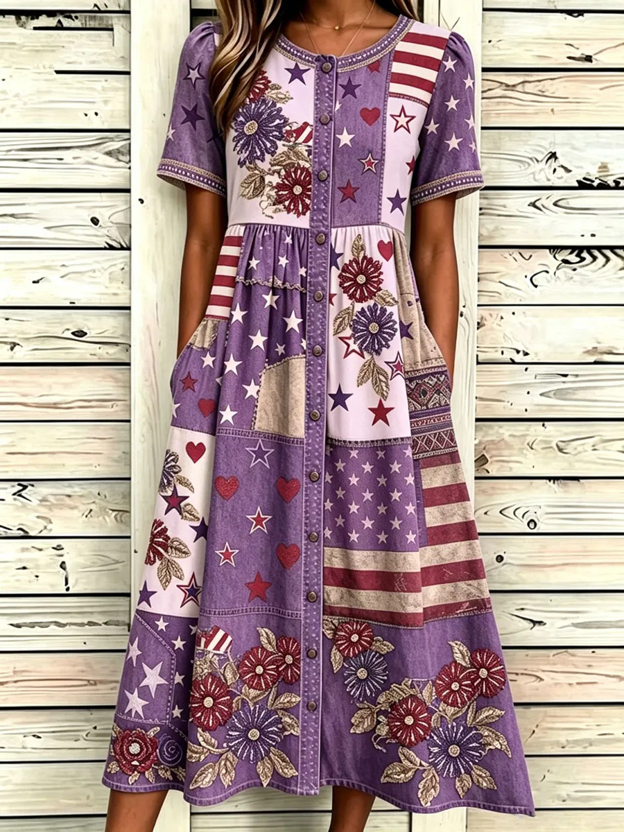 Women'S Casual American Independence Day Print Art Casual Dress