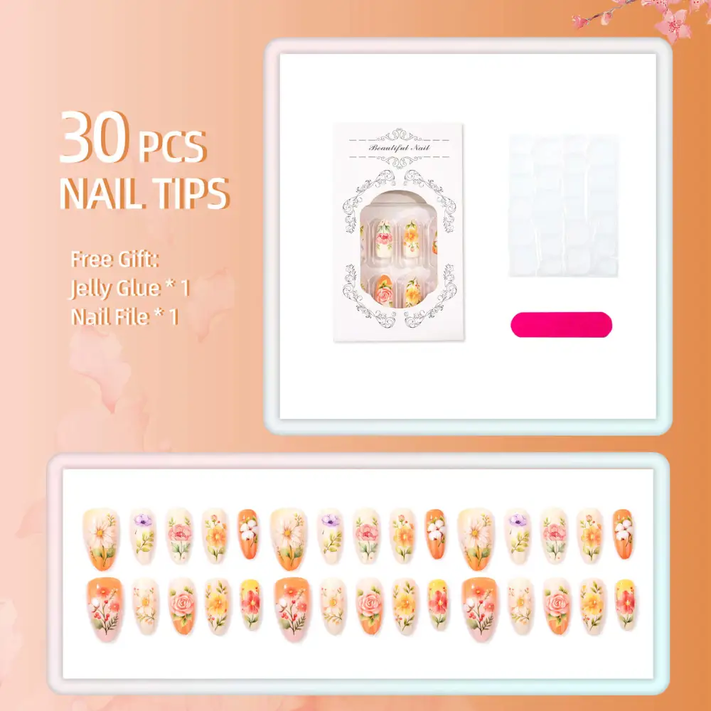 Nailhour 30Pcs Y2K Floral  Multicolor Medium Almond Press On Nails