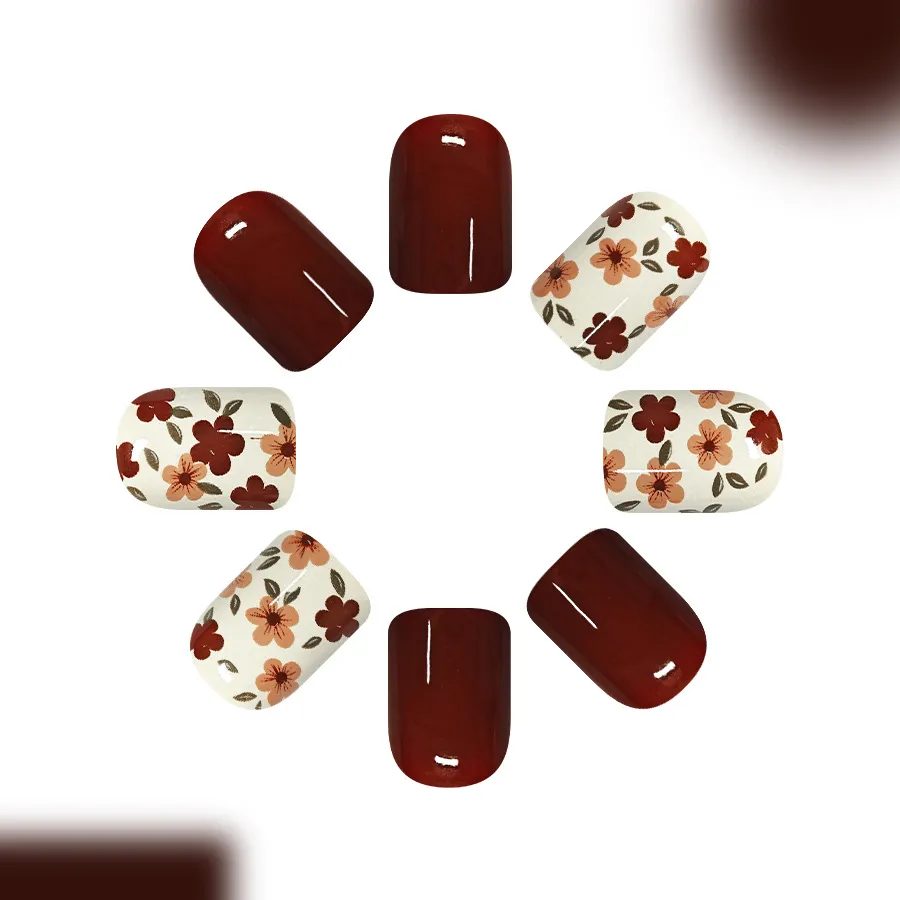 Nailhour 24Pcs Autumn Floral Short Squoval Press On Nails
