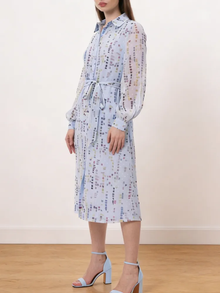Tied Waist Long Sleeve Dress