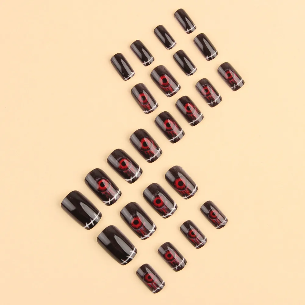 Nailhour 24Pcs Red Eyes Gothic Halloween Press On Nails
