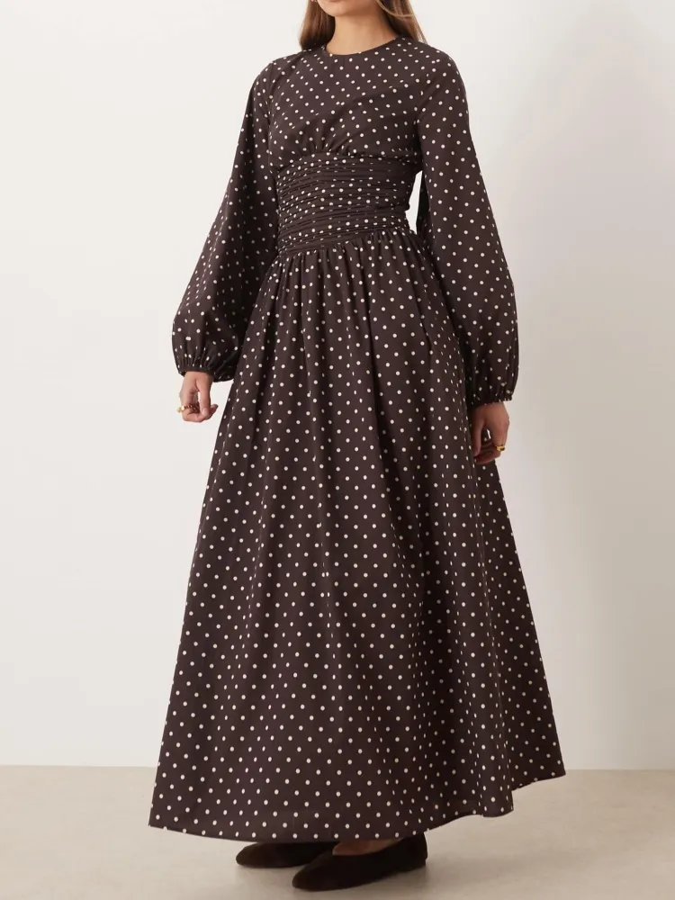 Ruched Waist Spot Printed Dress