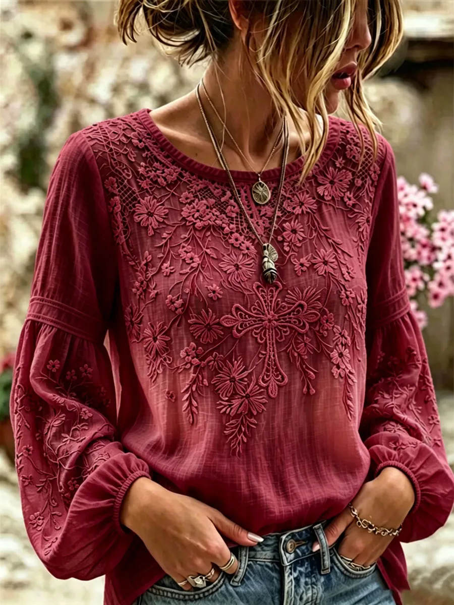 Women'S Floral Faith Printed Casual Cotton And Linen Top