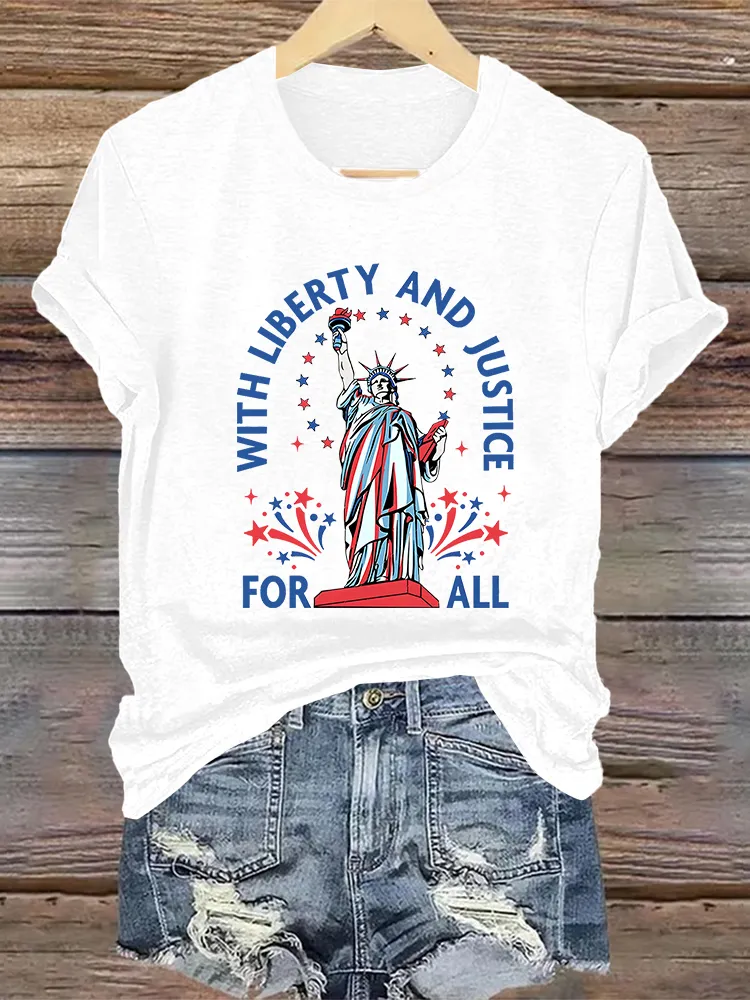 Woman'S With Liberty And Justice For All Crew Neck Short Sleeve T-Shirt