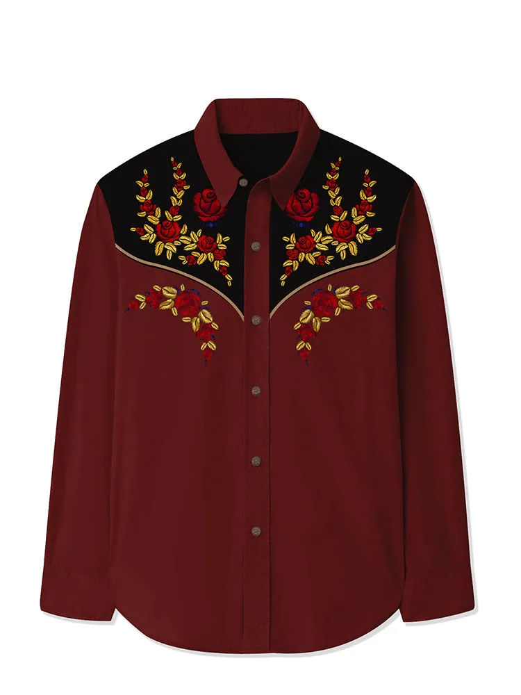 Men's Retro Western Floral Long Sleeves Shirt