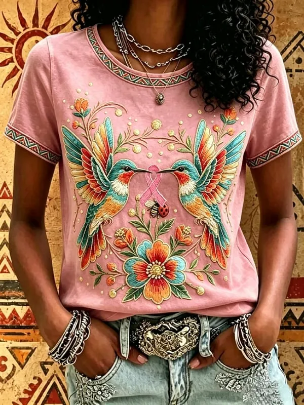 Women'S Casual Pink Art Casual T-Shirt