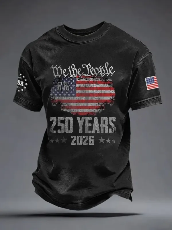 Men'S Casual American 1776-2026 Anniversary Celebration Commemorative Printed Short Sleeved T-Shirt