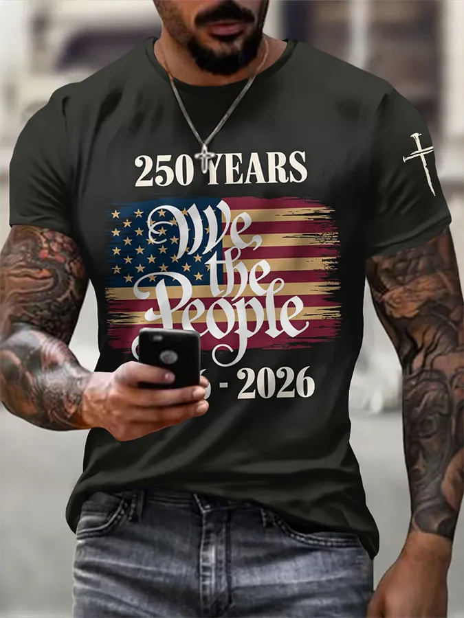 Men'S Casual American 1776-2026 Anniversary Printed Short Sleeved T-Shirt