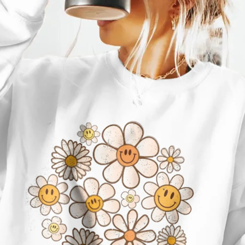 Retro Style Flower Graphic Sweatshirts