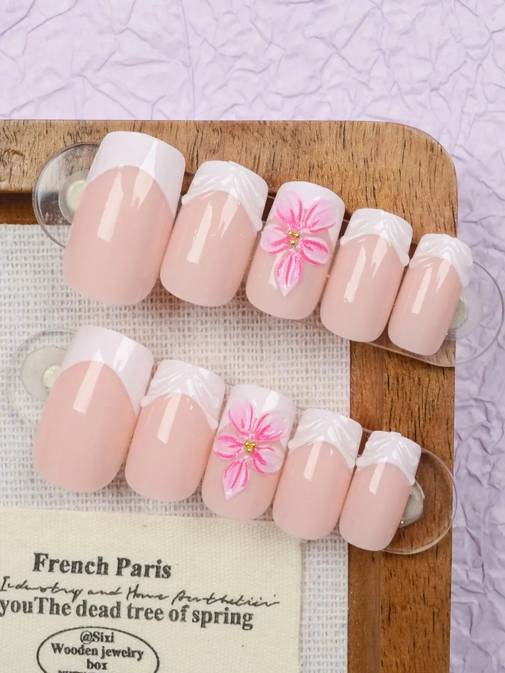 Nailhour 24Pcs Pink Medium Rectangular Fake Nails