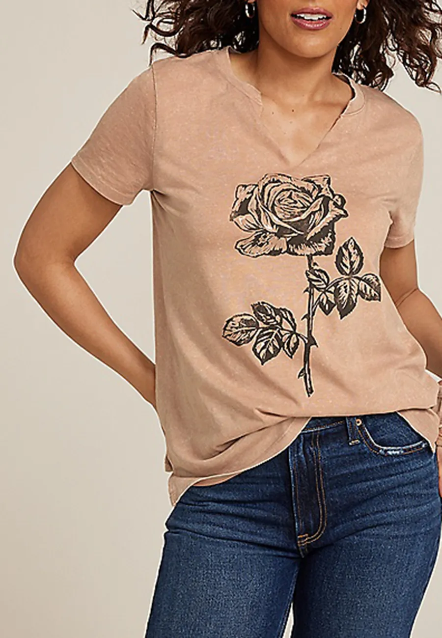 Rose Classic Fit Graphic V-neck Tee