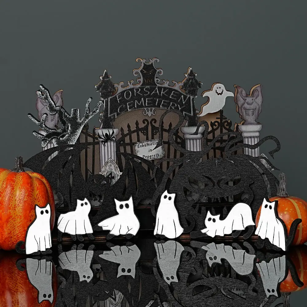 6 Pcs Ghost Wooden Magnetic Fridge Magnet