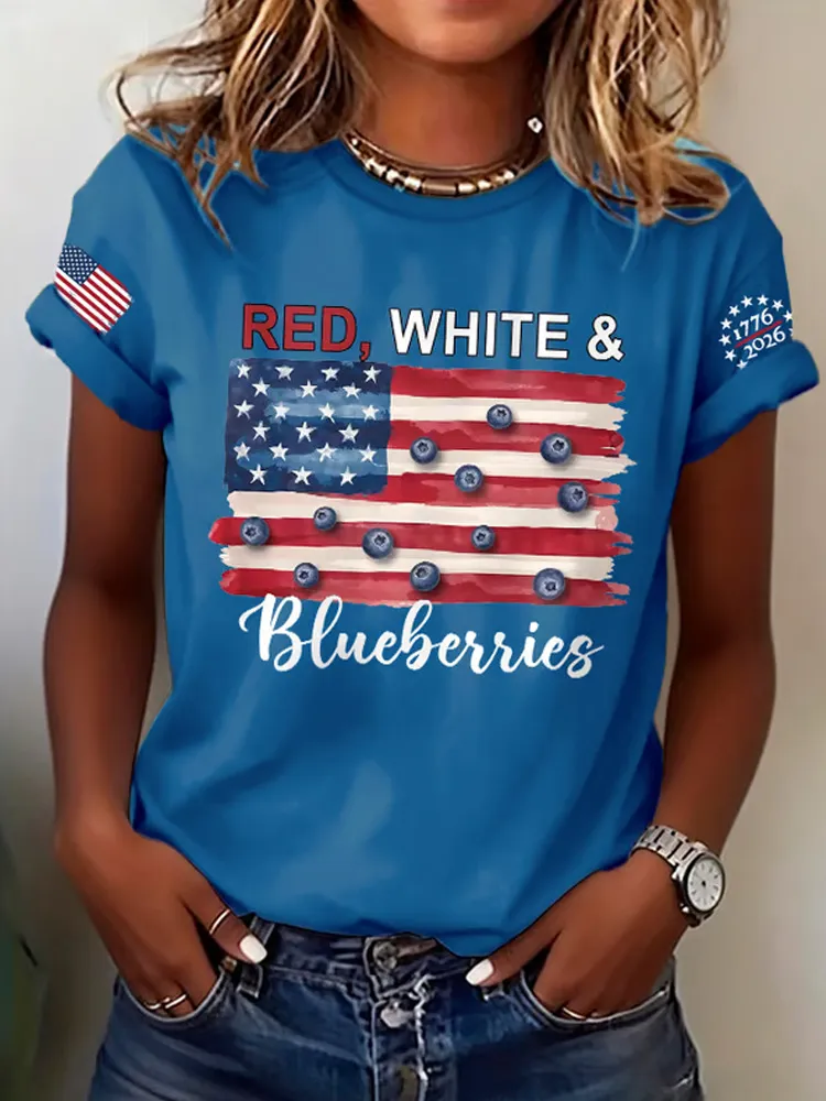 Retro Red White And Blueberries United States Of America • 1776–2026 Print T-Shirt