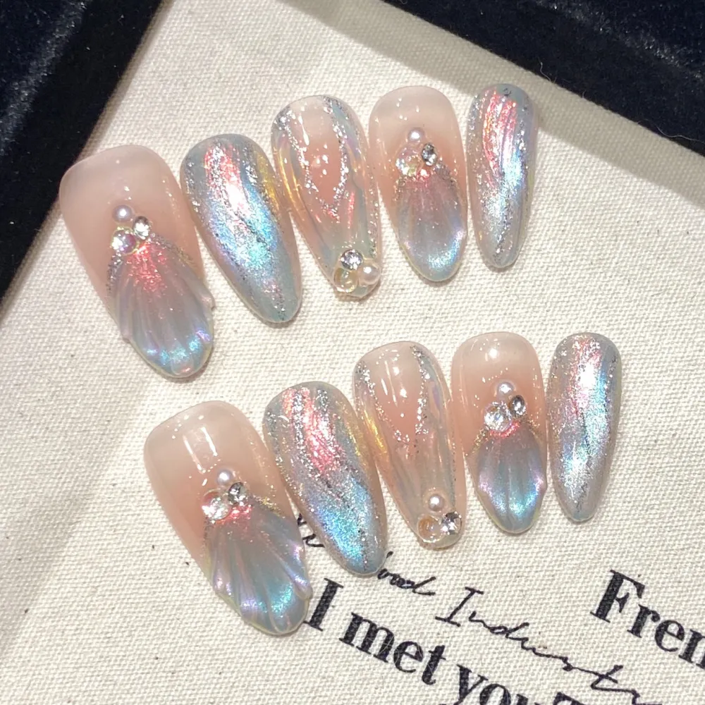 Nailhour Mermaid Tears Handmade 10pcs Nude Wedding Press On Nails