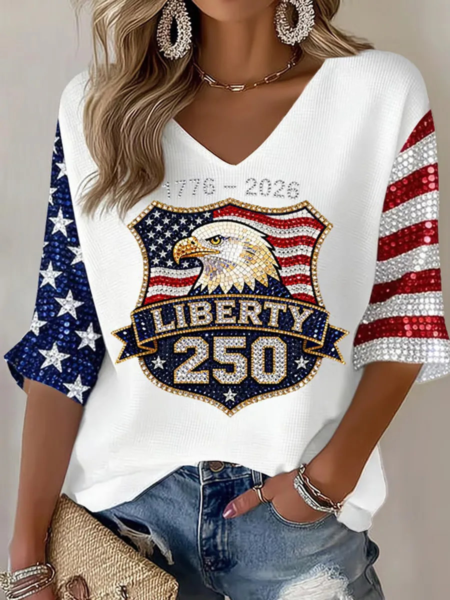 Women's 250th Anniversary Of The United States Printed V-Neck Top