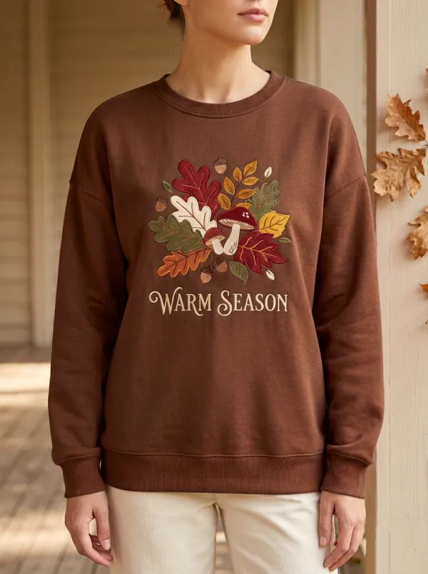 Mushroom  Embroidered Women's Graphic Sweatshirt