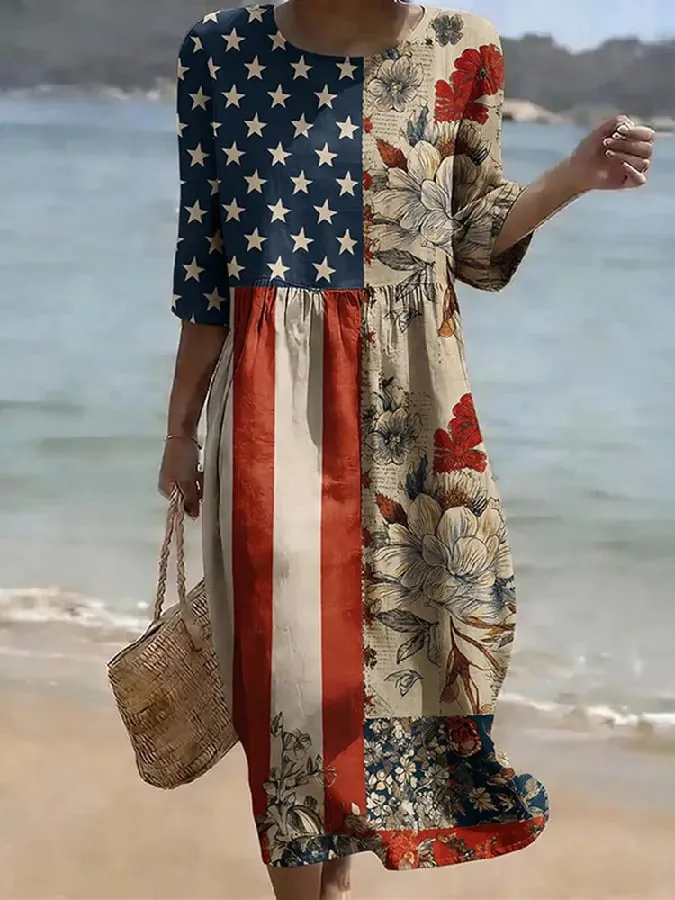Women's Retro Floral Print Dress — U.S. 250th Anniversary Commemorative Edition