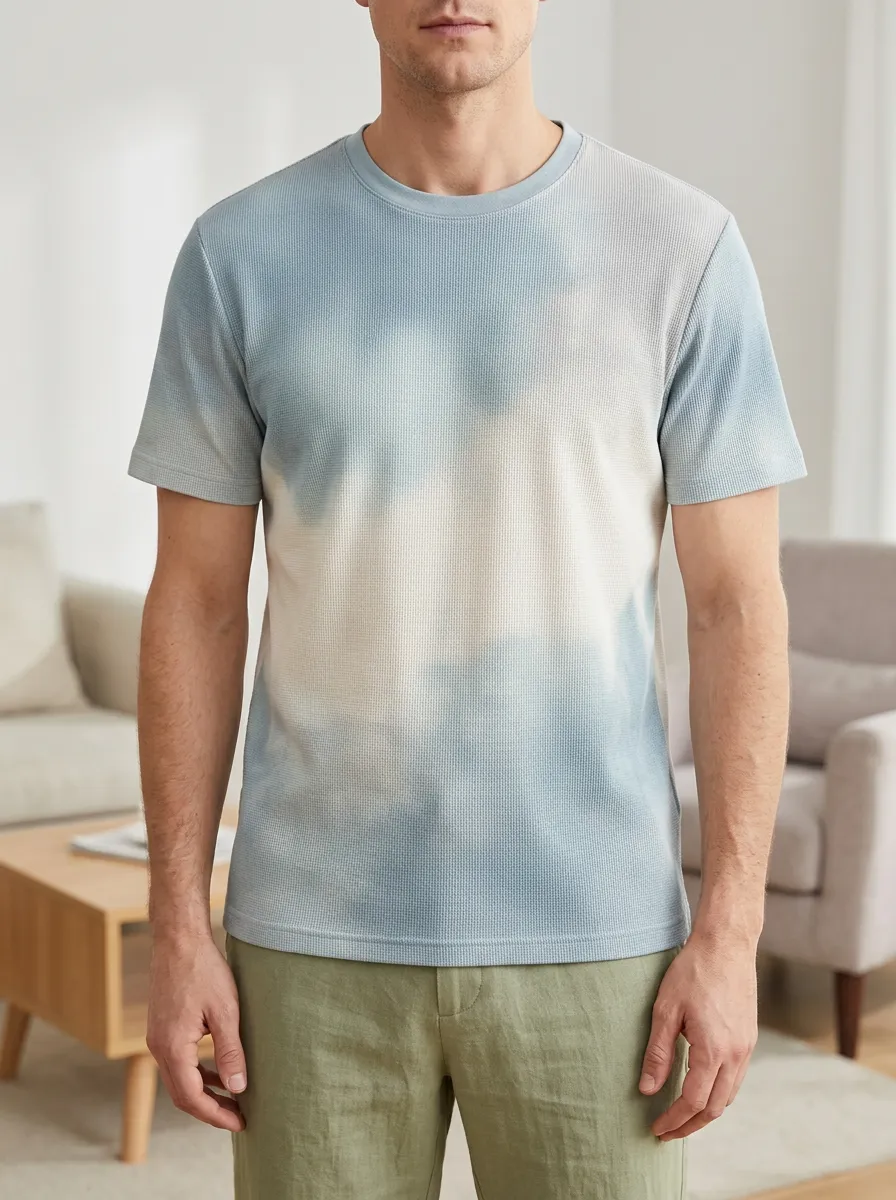 Men's Tie-dye Waffle Knit Creative Crew Neck T-Shirt