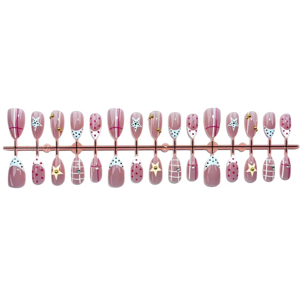 Nailhour 30Pcs Medium Almond Polka Dot Stars Press On Nails