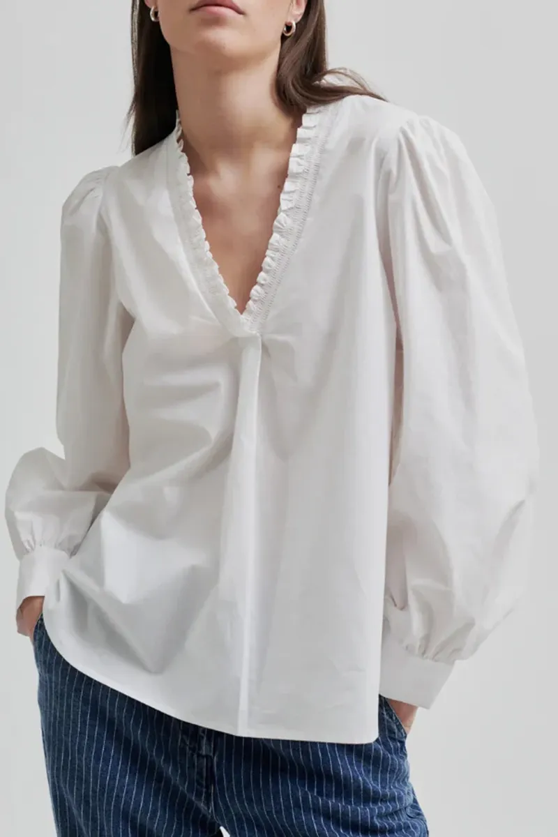 Ruffled V-Neck Puff Sleeve Shirts