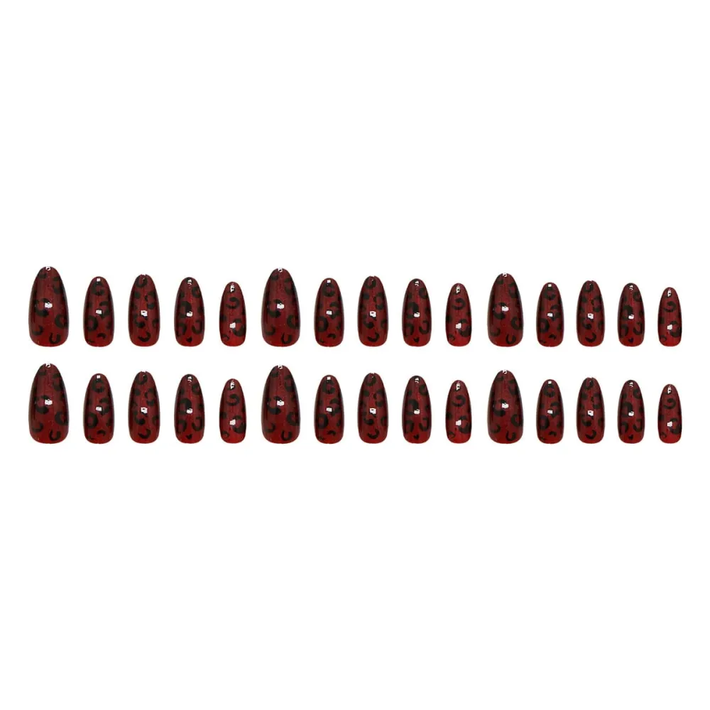 Nailhour 30Pcs Red Vintage French Medium Almond Press On Nails