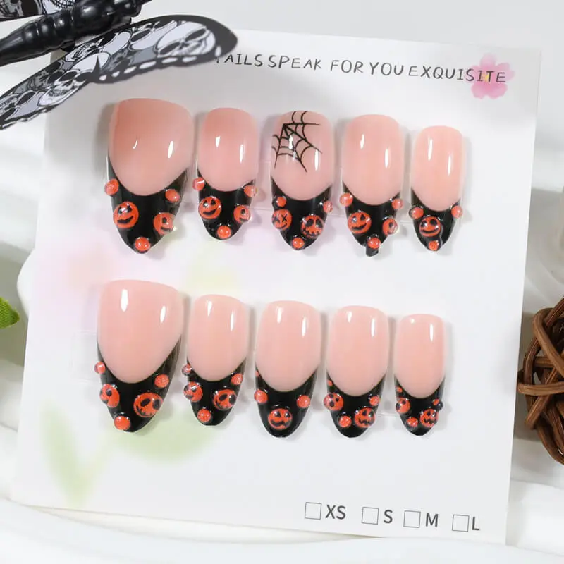 Nailhour 24Pcs Halloween 3D Resin Medium Almond Press On Nails