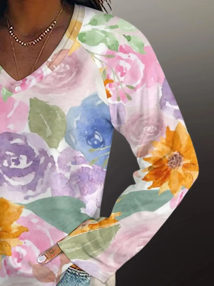 Watercolor Floral Long Sleeve T-Shirt