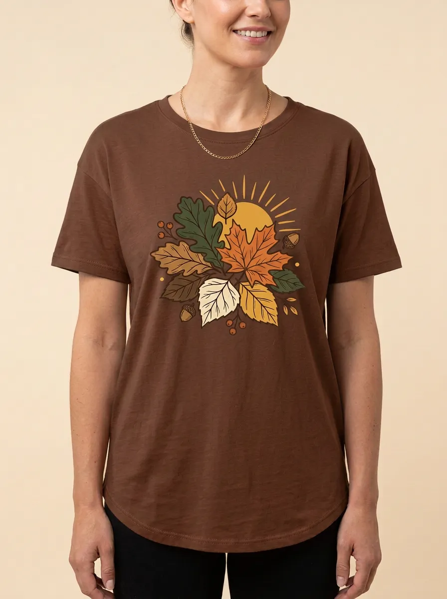 Maple Leaf Acorn Printed Women's Graphic T-Shirt