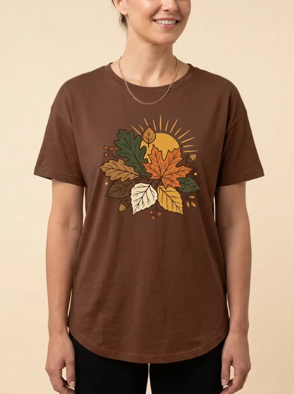 Maple Leaf Acorn Printed Women's Graphic T-Shirt