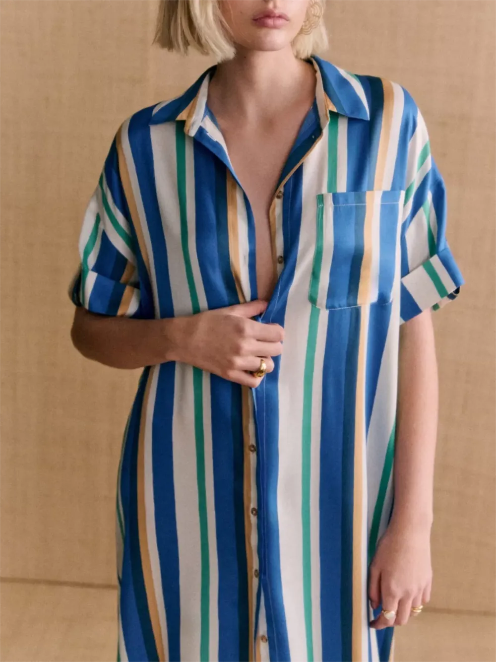 Striped Short Sleeve Maxi Dresses