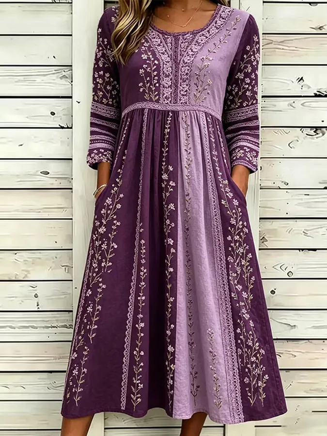 Women'S Purple Floral Print Casual Dress