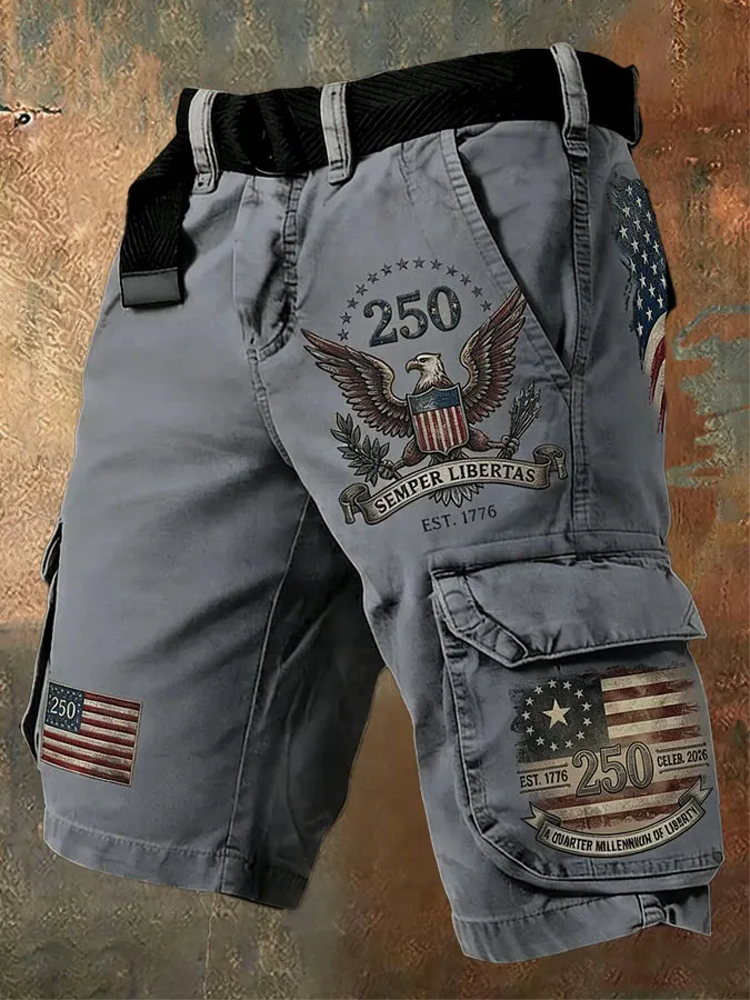Men'S 250Th Anniversary Celebration Of American Independence Day Retro Work Shorts (Belt Not Included)