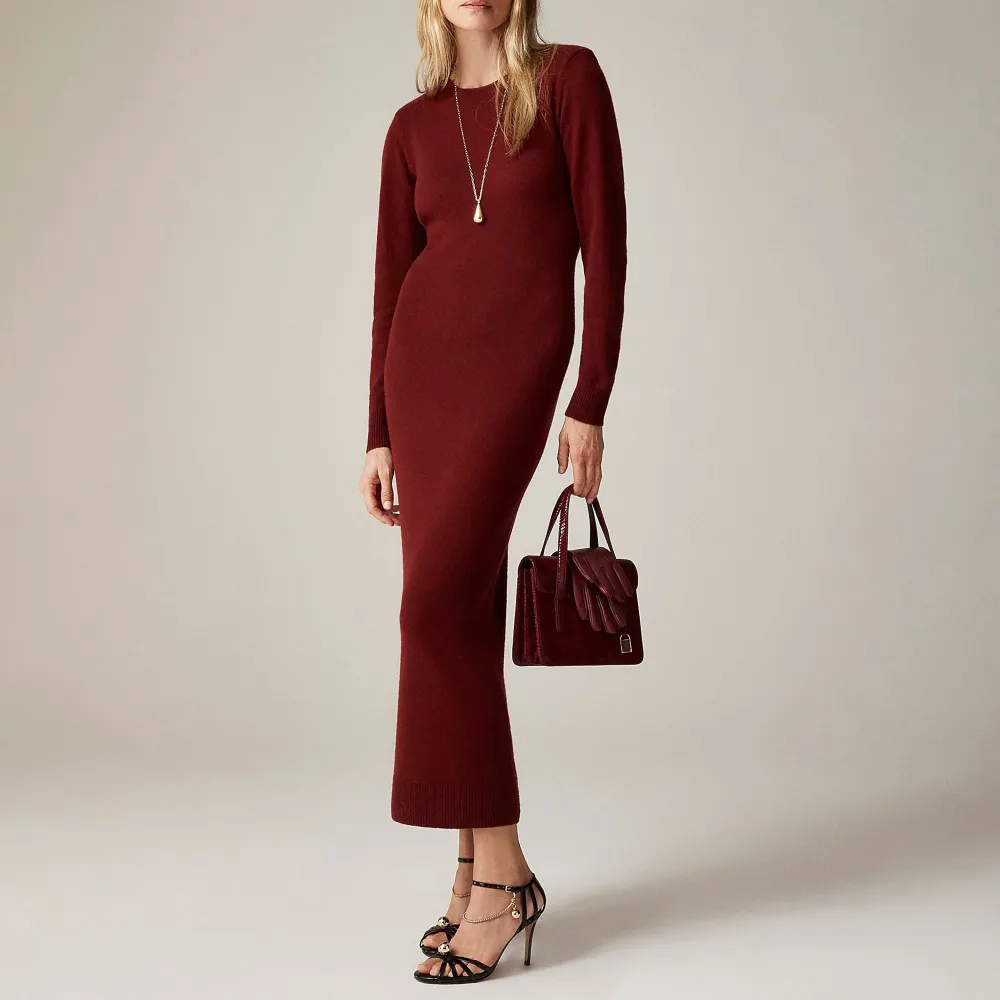 Crew Neck Long-Sleeve Sweater Dresses