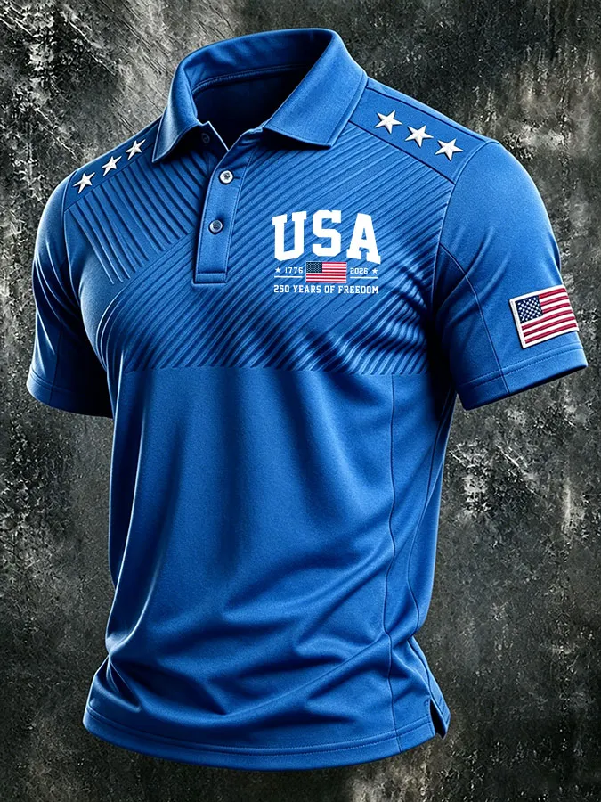 Men'S America Flag Print Casual Polo Shirt