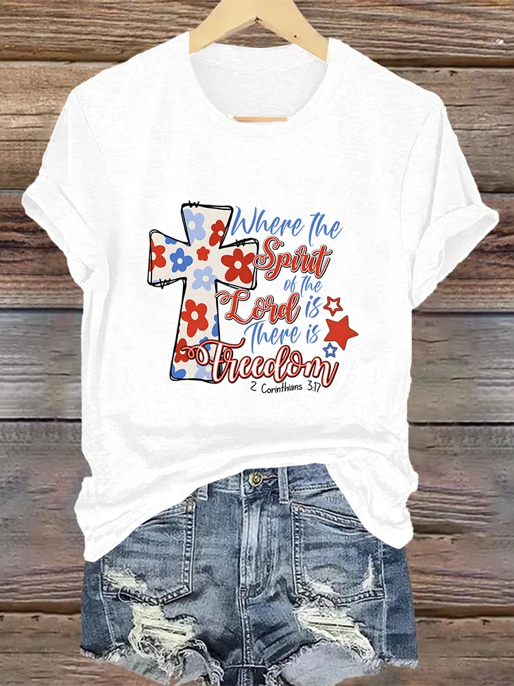 Woman'S Where The Spirit Of The Lord Is There Is Freedom Crew Neck Short Sleeve T-Shirt