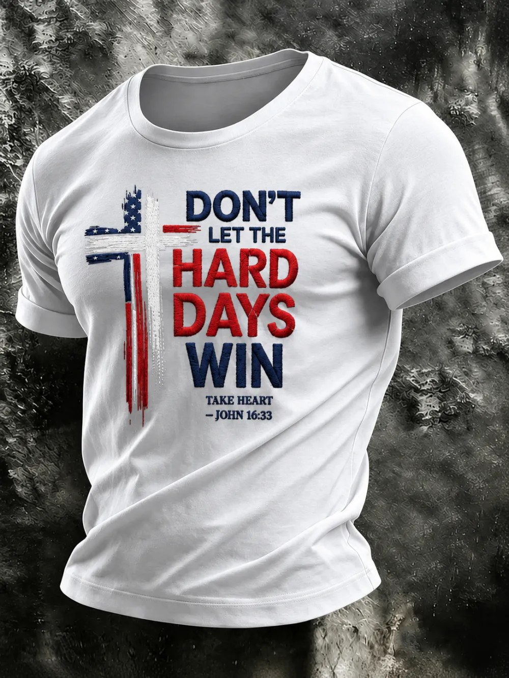 Men'S Casual Faith Cross Flag Print Commemorative T-Shirt