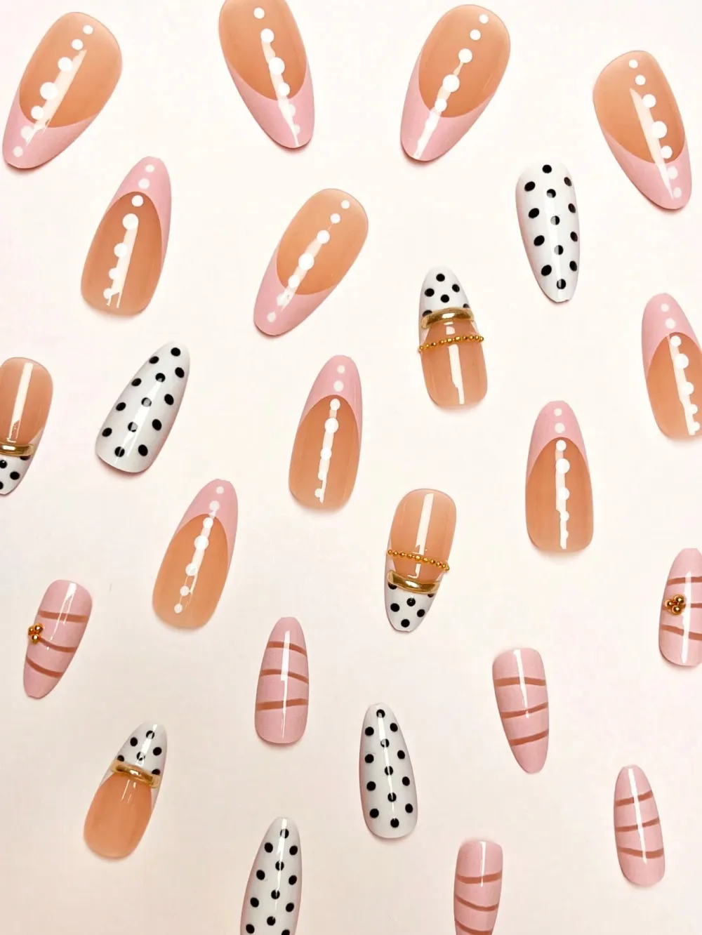 Nailhour 24pcs Polka Dots Almond French Multicolor Press On Nails