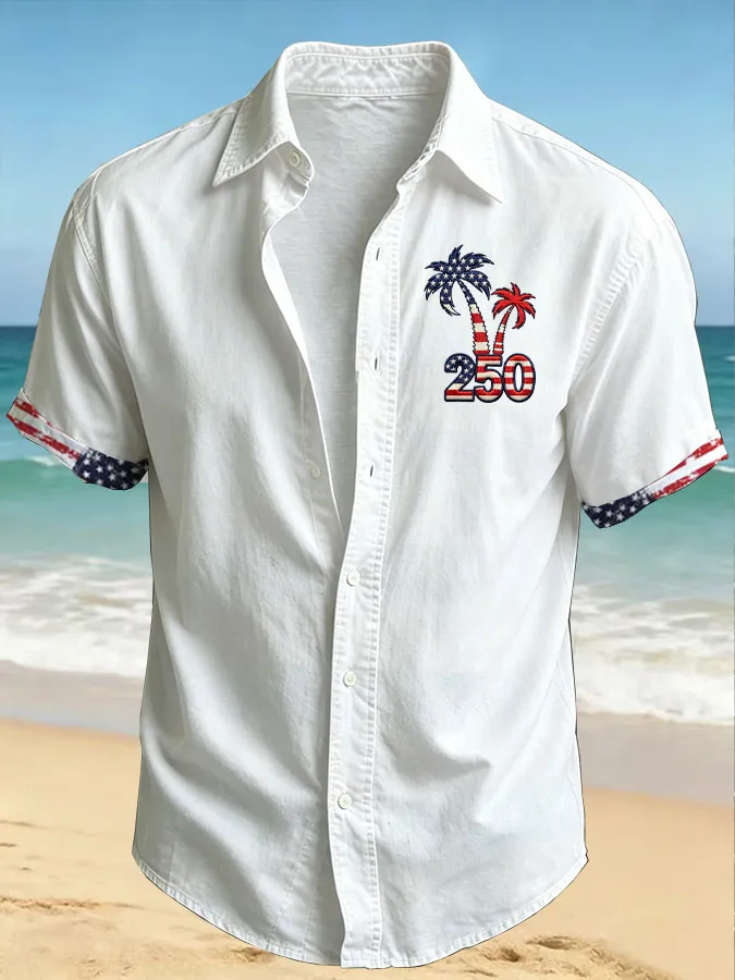Men'S America Flag Printed Casual Collar Shirt
