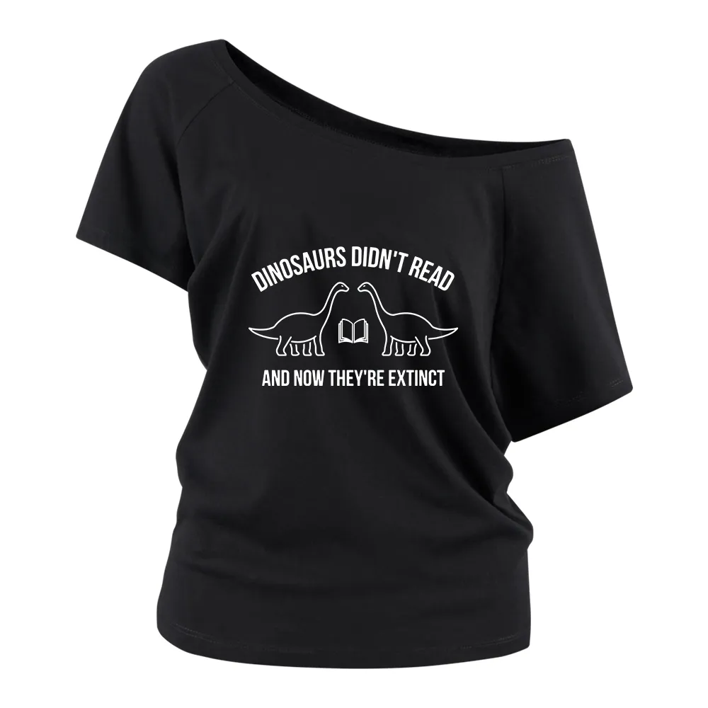 Dinosaurs Print Off Shoulder T-shirts