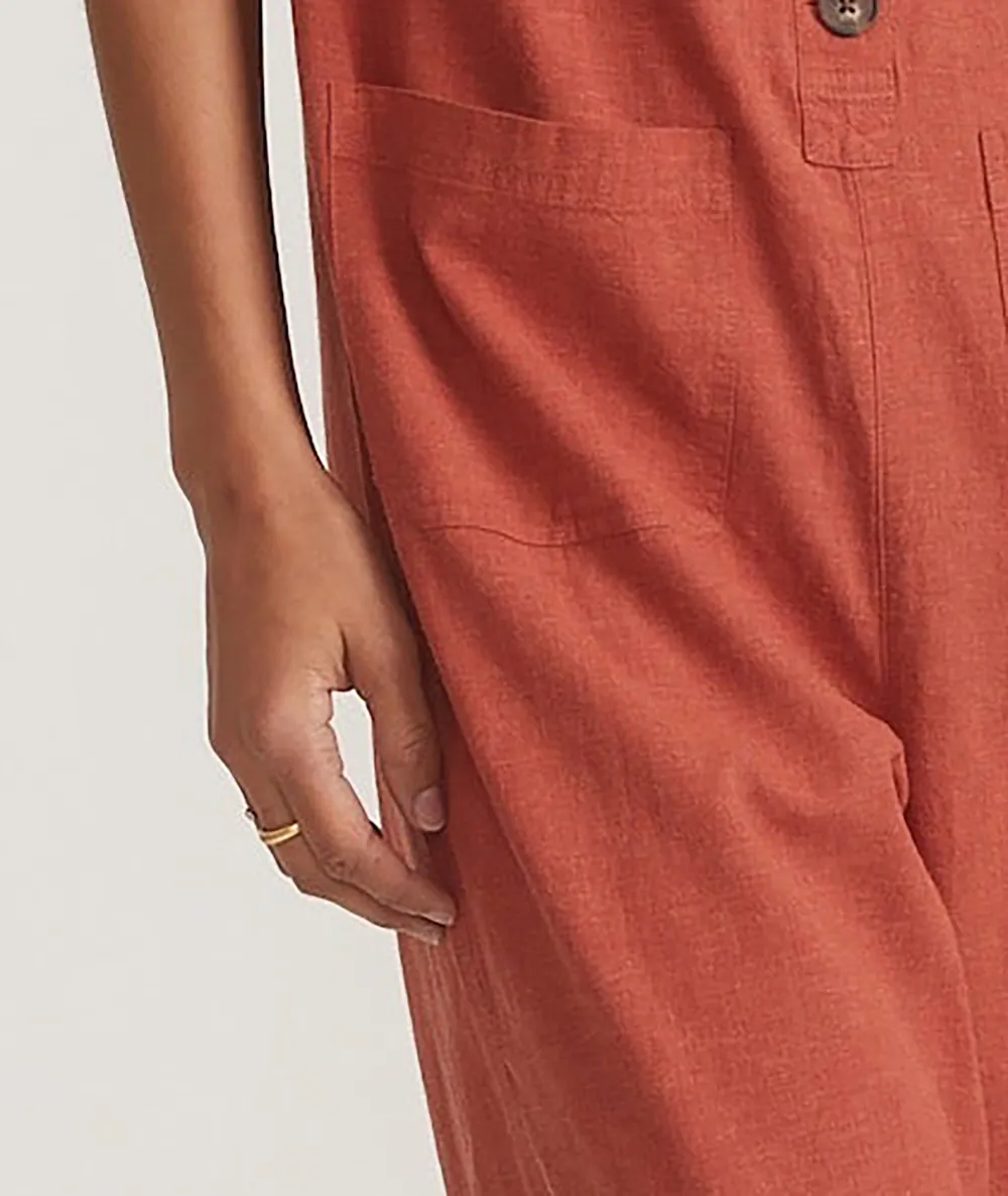 Button-Down Sleeveless Cotton Jumpsuit