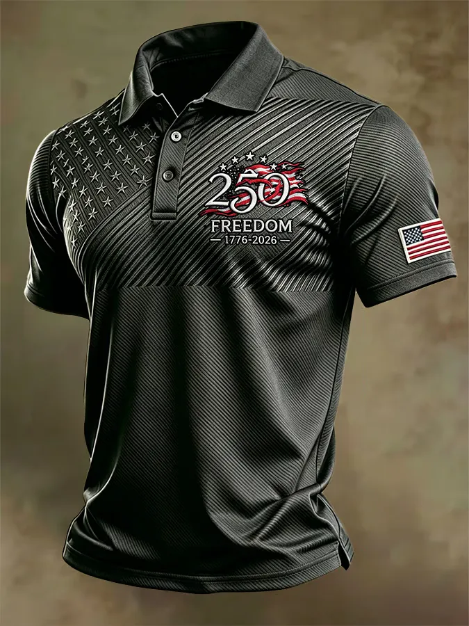 Men'S American Flag Print Casual Polo Shirt