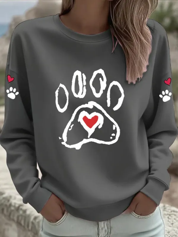 Damen Sweatshirt mit Retro-Tierpfoten-Print