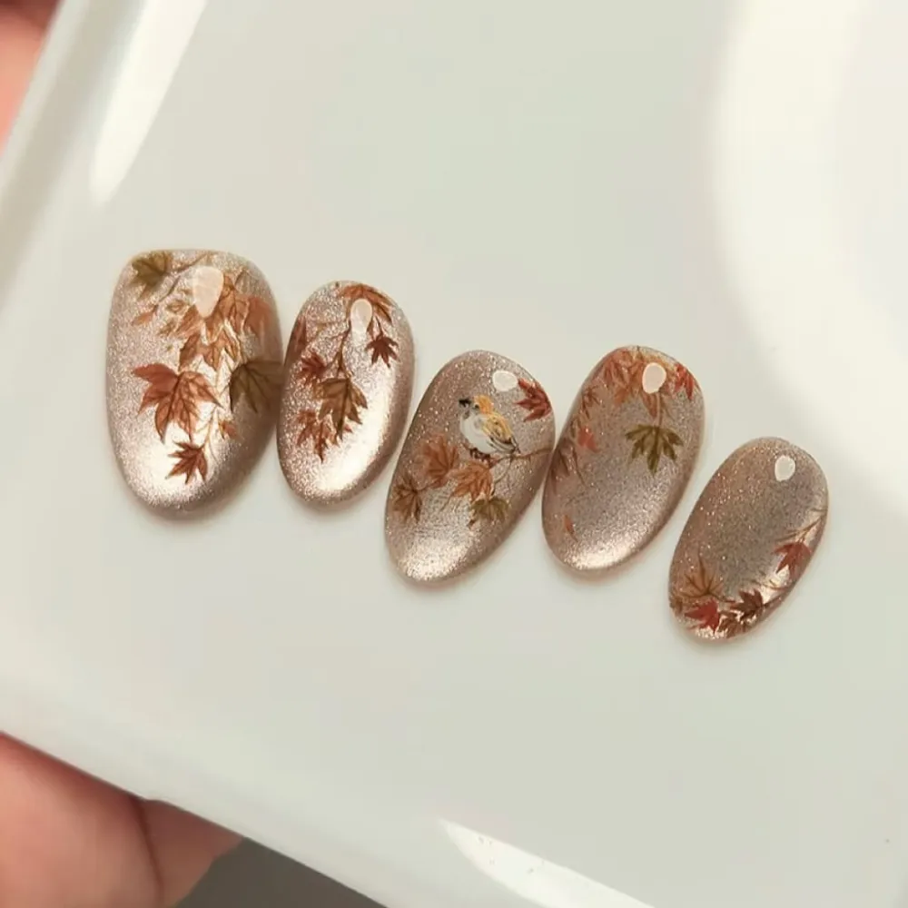Nailhour 30Pcs Nude Short Almond French Cat Eye Press On Nails