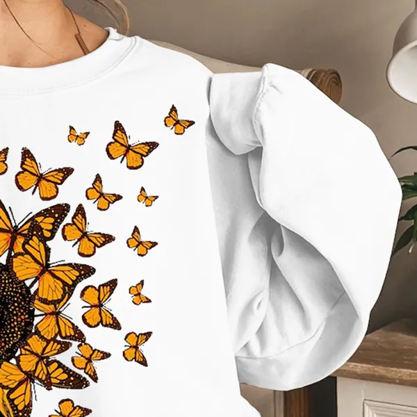 Sunflower Butterfly Accent Graphic Sweatshirts