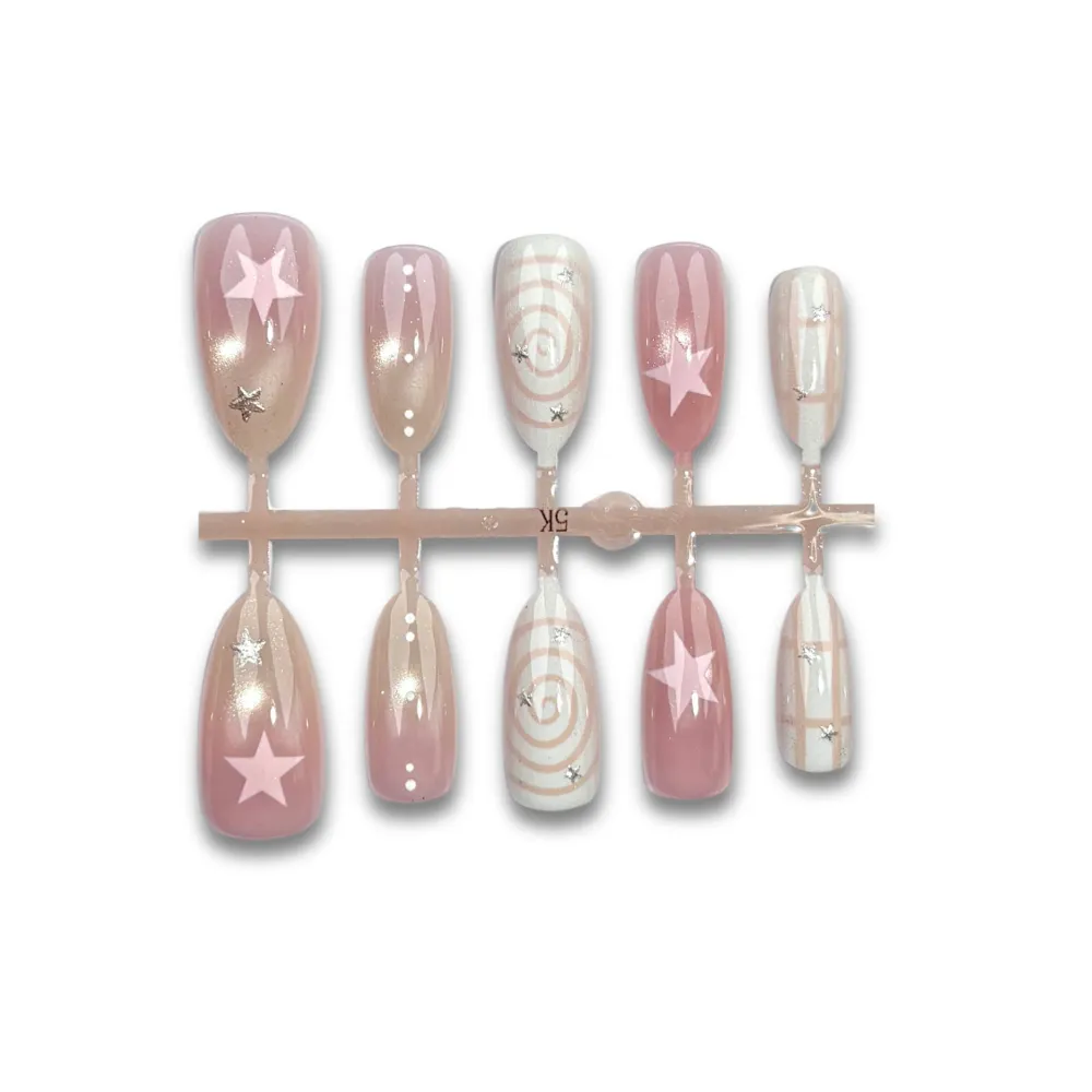 Nailhour Pink 30Pcs Date Cute Gradient Cat Eye Press On Nails